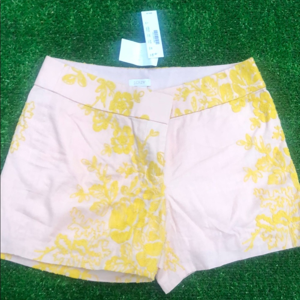 J. Crew Pale Pink Shorts with Yellow Embroidery